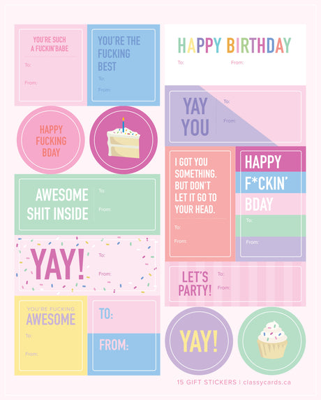 Gift Tag Sticker Sheets - Birthday