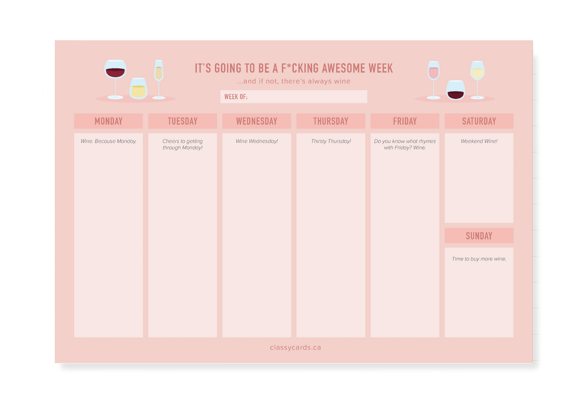 Wine Weekly Planner Notepad