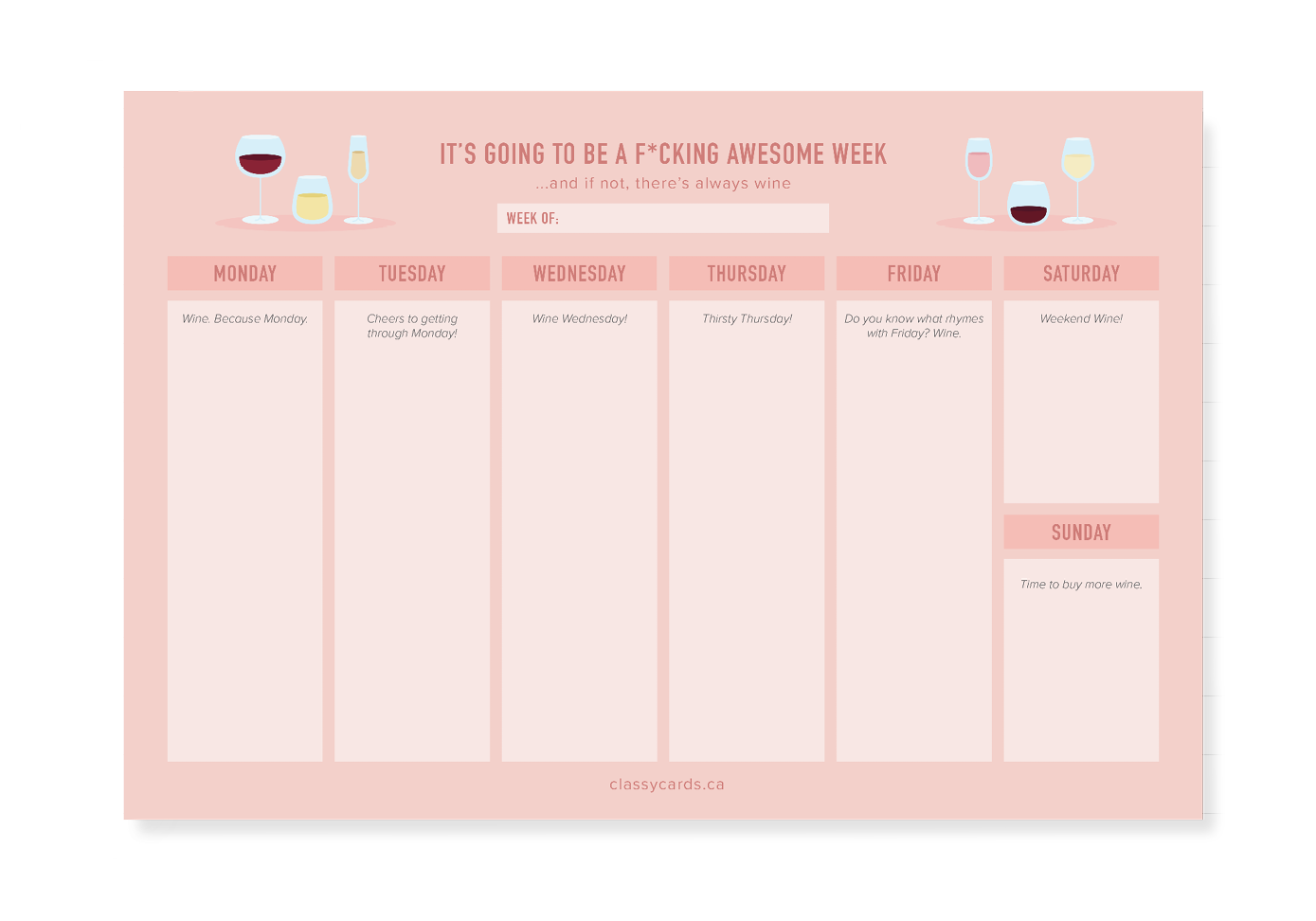 Wine Weekly Planner Notepad