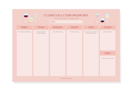 Wine Weekly Planner Notepad